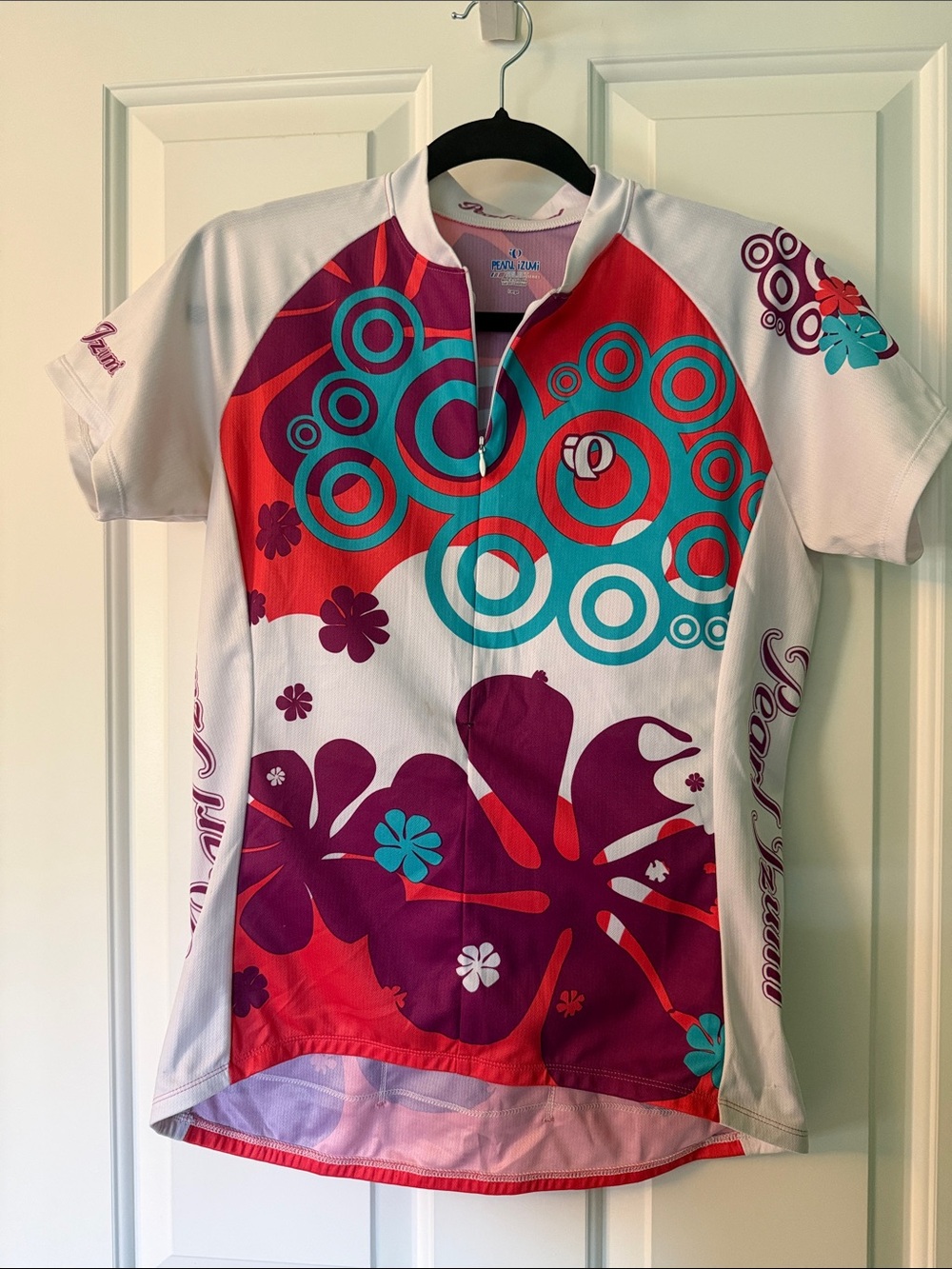 Pearl Izumi Ladies Floral Cycling Jersey - White, Red, Teal, Purple Size L